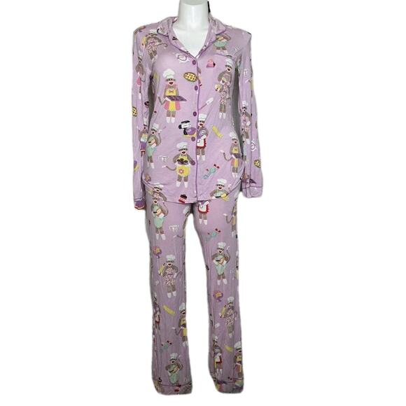 Nick & Nora Sock Monkey Baking Pajama Set Long Sleeve Top & Pants, sz Medium - Picture 3 of 11